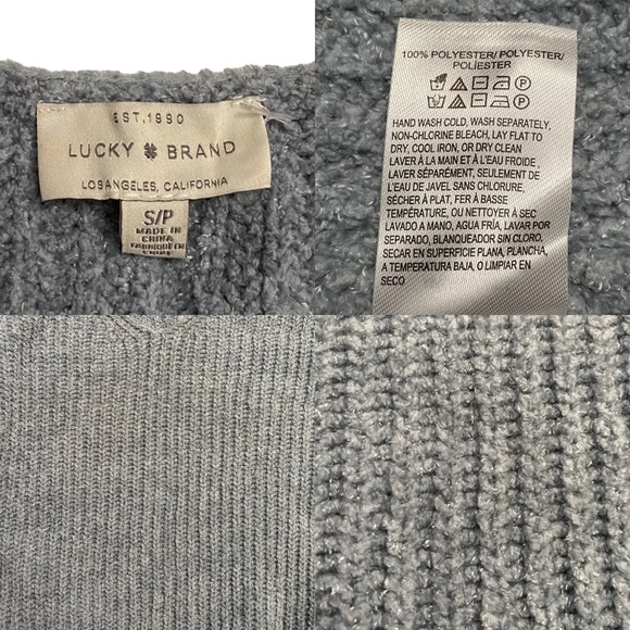 Lucky Brand Chenille V Neck Chunky Knit Raglan Long Sleeve Sweater Blue Small S - Picture 3 of 14